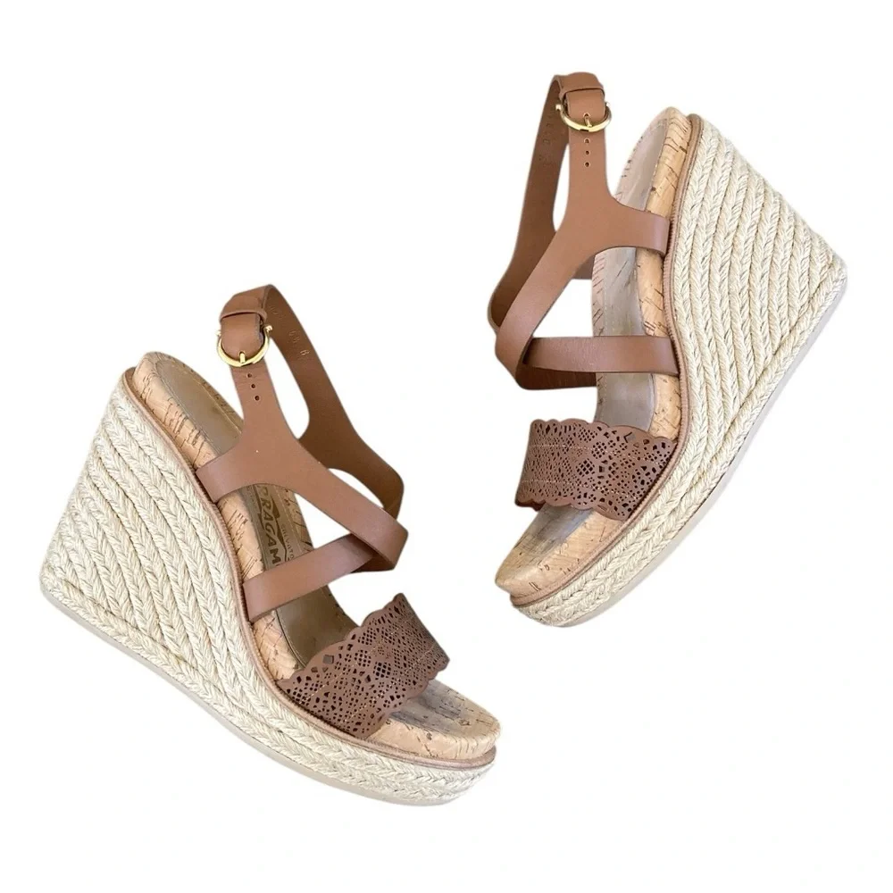 Salvatore Ferragamo Gioela Wedge Espadrille Sandal in Palissandro Calf - Picture 6 of 13